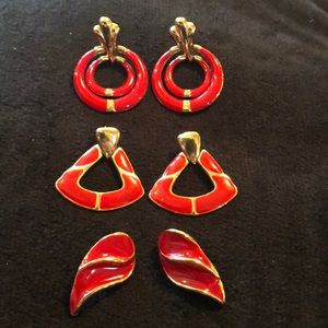 ✅ Set of 3 Red & Gold Vintage Post Earrings